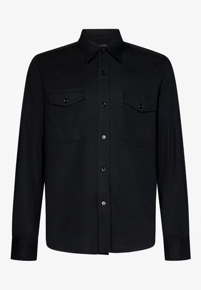 Tom Ford Long-sleeved Shirt In Silk Blend In Black