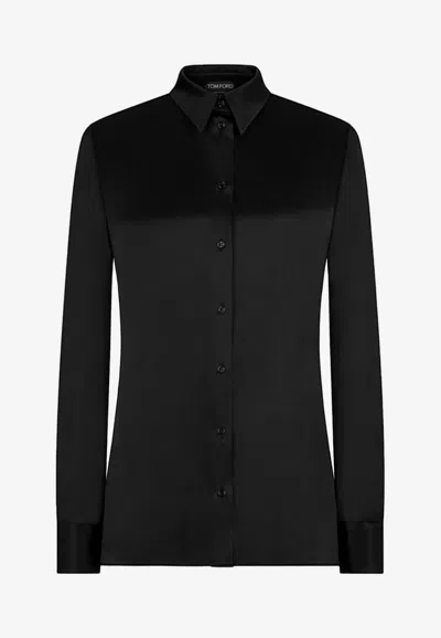 Tom Ford Long-sleeved Shirt In Silk Satin In Black