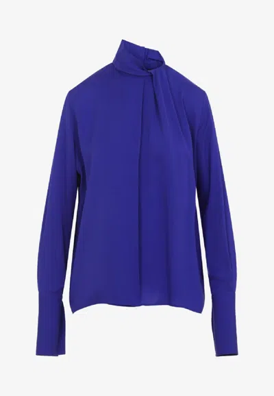Tom Ford Long-sleeved Silk Blouse In Blue