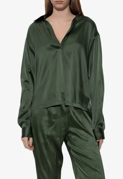 Tom Ford Long-sleeved Silk Blouse In Green