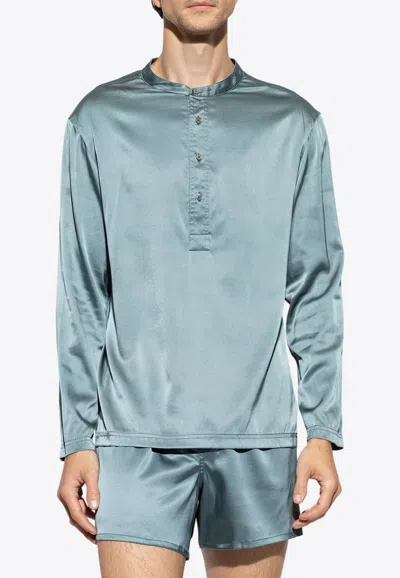 Tom Ford Long-sleeved Silk Pajama Top In Blue