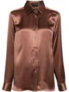 Tom Ford Long-sleeved Silk-satin Shirt In Brown