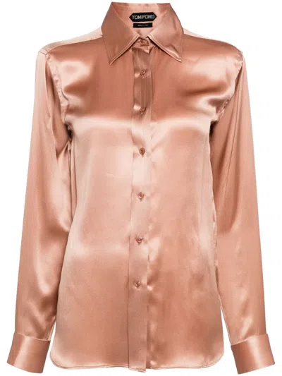 Tom Ford Long-sleeved Silk-satin Shirt In Neutrals