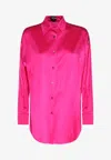 Tom Ford Stretch Silk Satin Fitted Shirt In Pink
