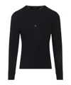 Tom Ford Mens Black Henley Ribbed Relaxed-fit Cotton-blend T-shirt In Black