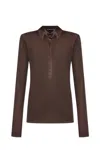 Tom Ford Silk Jersey Long Sleeve Polo In Brown