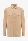 Tom Ford Cotton Shirt With Pockets And Stitching In Biscuit