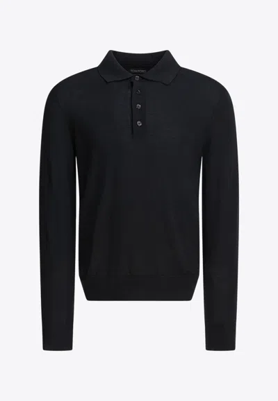 Tom Ford Long-sleeved Wool Polo T-shirt In Black