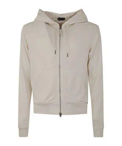 Tom Ford Long-sleeved Zipper Sweater In Nude