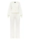 Tom Ford Tie Neck Long Sleeve Cady Jumpsuit In White