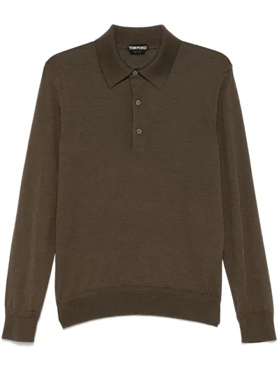Tom Ford Long-sleeves Polo Shirt In Brown