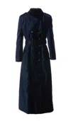 Tom Ford Long Blue Trench Coat With Matching Belt In Velvet Woman In Blue