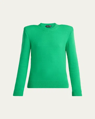 Tom Ford Long-sleeve Cotton Crewneck Sweater In Green