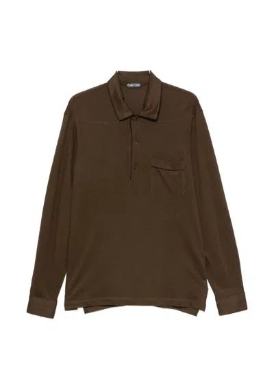 Tom Ford Chocolate Piquet Polo Shirt In Silk-cotton Blend In Brown