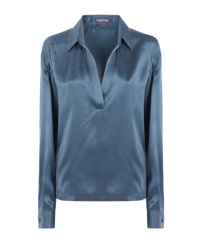 Tom Ford Long-sleeve Polo Shirt In Blue