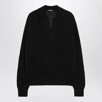 Tom Ford Longsleeve Vneck Cashmere And Silk Polo In Black