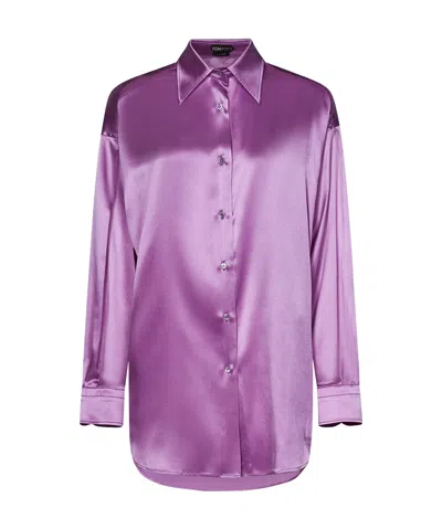 Tom Ford Long-sleeved Satin Shirt In Purple
