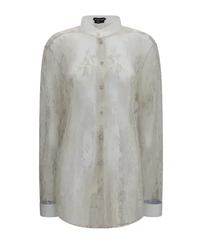 Tom Ford Lace Shirt With Floral Embroidery In Neutral