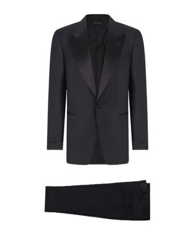 Tom Ford Long-sleeved Suit Jacket And Suit Pants In Black