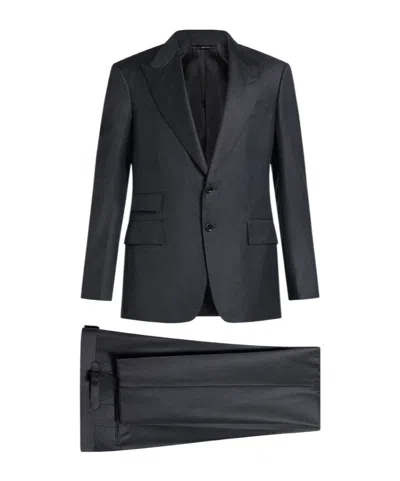 Tom Ford Long-sleeved Suit Jacket And Trousers Set In Black