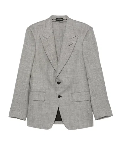 TOM FORD HERRINGBONE-PATTERN PEAK-LAPELS BLAZER