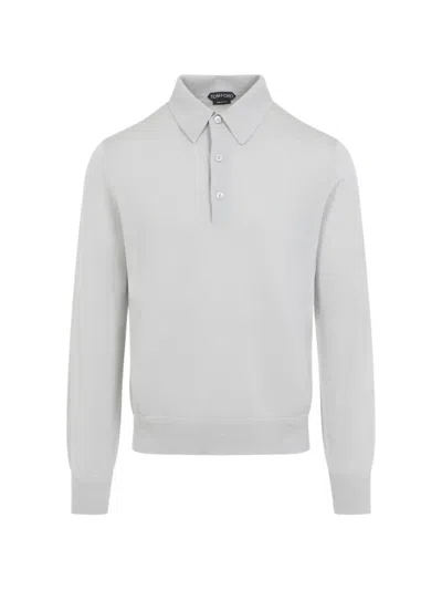 Tom Ford Cotton-cashmere-silk Long-sleeve Polo Shirt In White