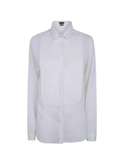 Tom Ford Washed Silk Georgette Tuxedo Shirt In White