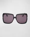 Tom Ford Lorelai Black Acetate Square Sunglasses In Sblk/smk