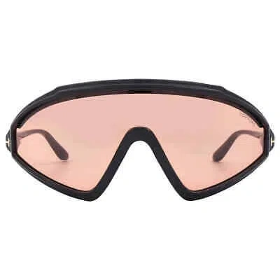 Pre-owned Tom Ford Lorna Amber Shield Men's Sunglasses Ft1121 01e 00 Ft1121 01e 00 In Orange