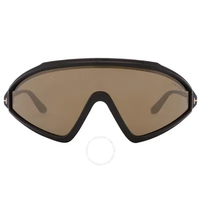Tom Ford Lorna Light Brown Mirror Shield Men's Sunglasses Ft1121 01g 00 In Black / Brown