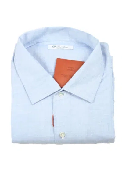 Pre-owned Tom Ford Loro Piana Solid Blue Linen Cotton Shirt Size 42 It / 16 1/2 U.s. With Tags