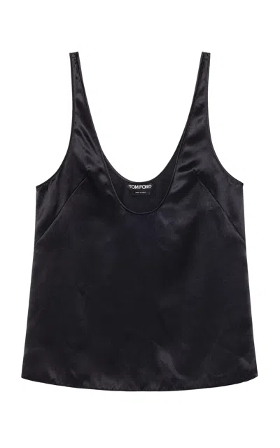 Tom Ford Low Neck Silk-satin Tank Top In Black