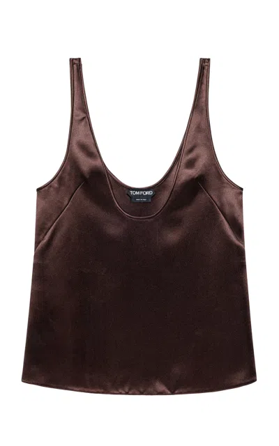 Tom Ford Low Neck Silk-satin Tank Top In Brown