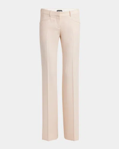 Tom Ford Low-waist Wool Flare Trousers In Light Blus