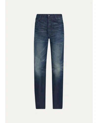 Tom Ford Low-waist Stonewashed Denim Straight-leg Boyfriend Pants In Blue