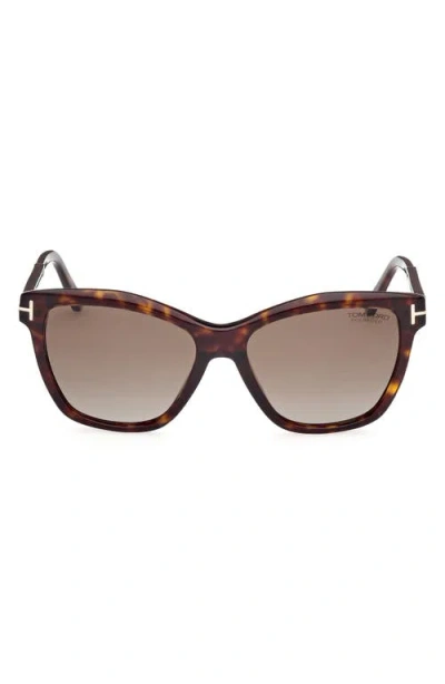 Tom Ford Lucia 54mm Polarized Square Sunglasses In Classic Dark Havana/t Logo