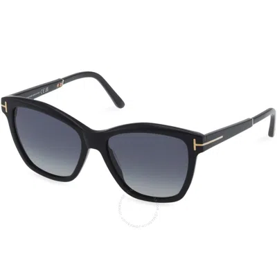 Tom Ford Lucia Polarized Smoke Cat Eye Ladies Sunglasses Ft1087 01d 54 In Black/smoke