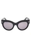 Tom Ford Lucilla Smoke Mirror Cat Eye Ladies Sunglasses Ft1063 01c 51 In Shiny Black/smoke Silver