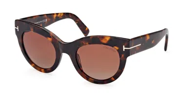 Pre-owned Tom Ford Lucilla Cat Eye Sunglasses51) In Havana/bordeaux (ft1063/52t In Brown