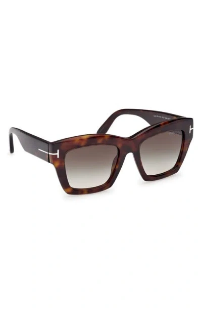 Tom Ford Luna 52mm Gradient Butterfly Sunglasses In Dark Havana Eco/t Logo