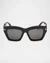 Tom Ford Luna Polarized Butterfly Sunglasses In Shiny Black