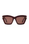 Tom Ford Luna Gradient Butterfly Sunglasses In Shiny Solid Bordeaux & Brown