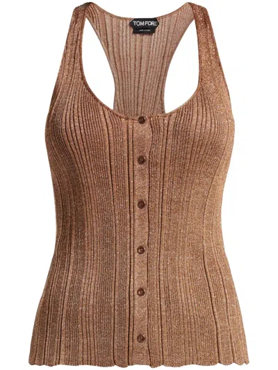 Tom Ford Lurex-detailing Ribbed Tank Top In Brown