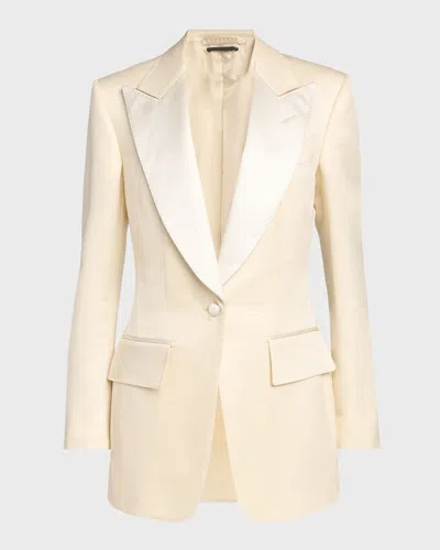 Tom Ford Lustrous Barathea Silk-wool Single-breasted Tuxedo Jacket In Neutral