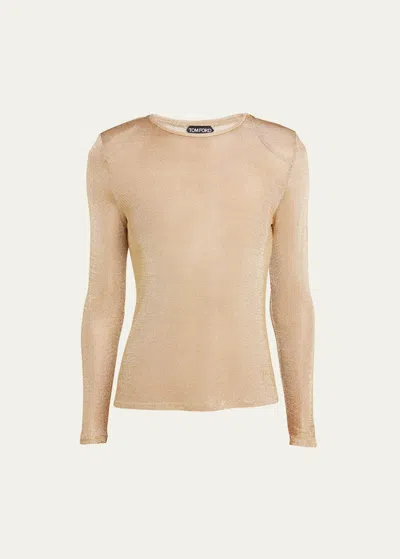 Tom Ford Lustrous Crewneck Top In Gold