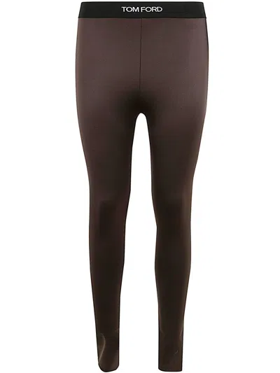 Tom Ford Lustrous Jersey Signature Leggings In Brown