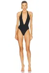 Tom Ford Plunging Halter Jersey One-piece Swimsuit In Black