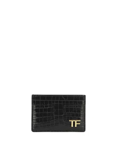 Tom Ford Luxurious Black Card Holder With Gold Logo For Men