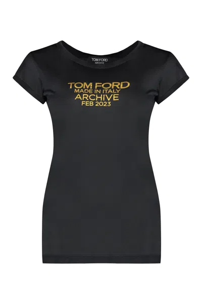 TOM FORD LUXURIOUS BLACK SILK T-SHIRT FOR WOMEN