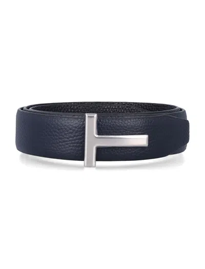 Tom Ford Luxurious Calf Leather Belt For Men In Dark Navy + Black
